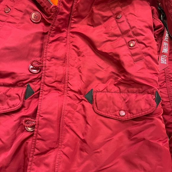 Alpha Industries Faux Fur Hood N-3B Parka – Red Reversible Nylon - Picture 13 of 13